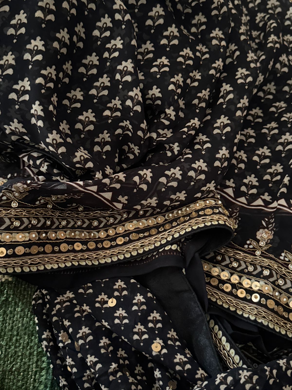 Georgette Ajrakh Print Saree with Hand Zardozi Border