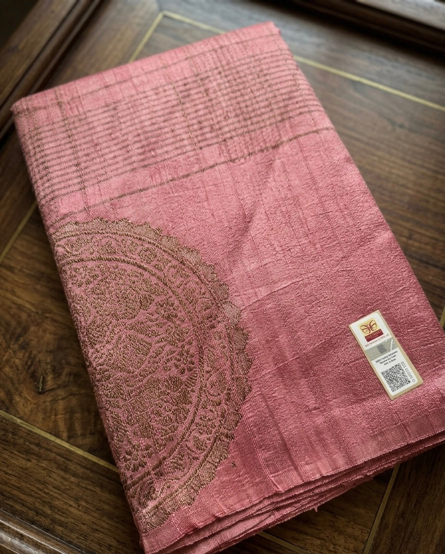Pure Handloom Borderless Raw Silk Banarasi Saree