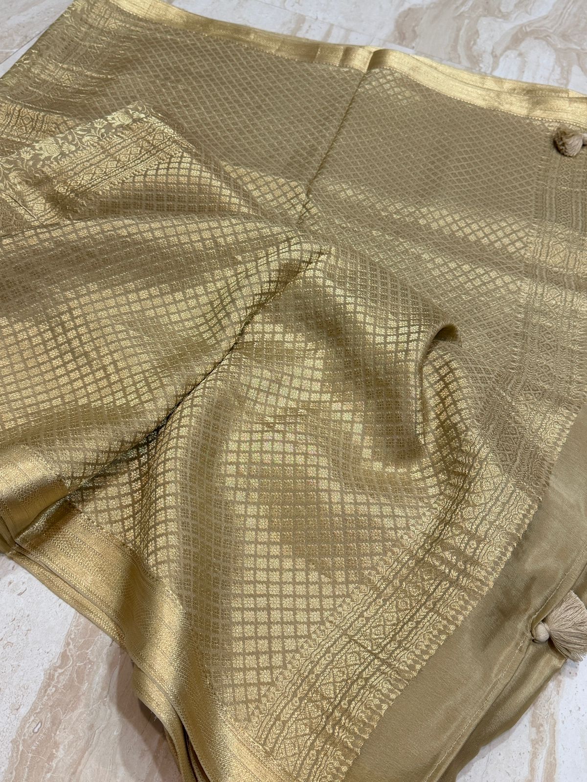 Pure Mysore Brocade Crepe Silk Saree With Zari Weave All Over
