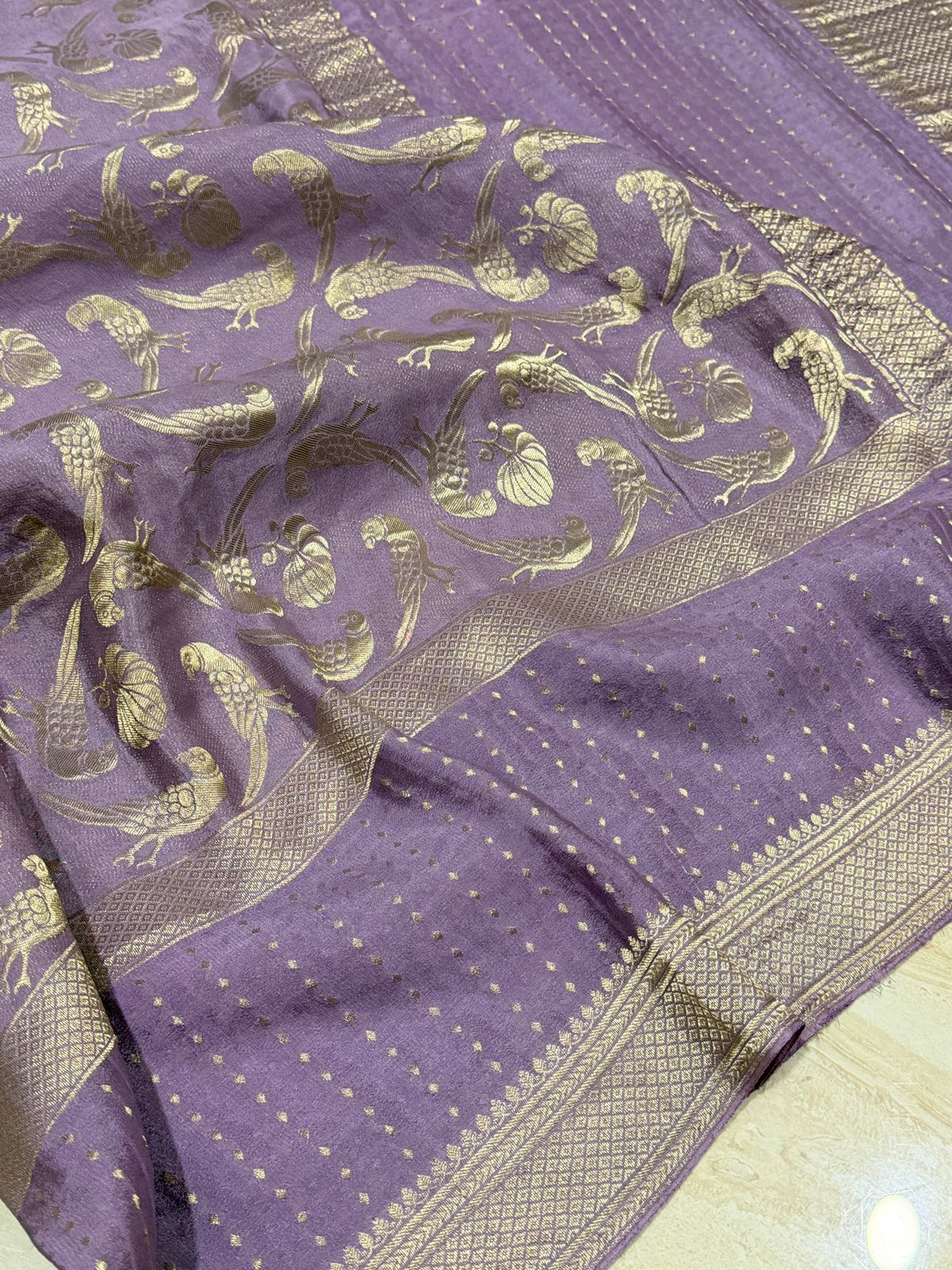 Pure Mysore Brocade Crepe Silk Saree With All Over Platinum Zari Weave