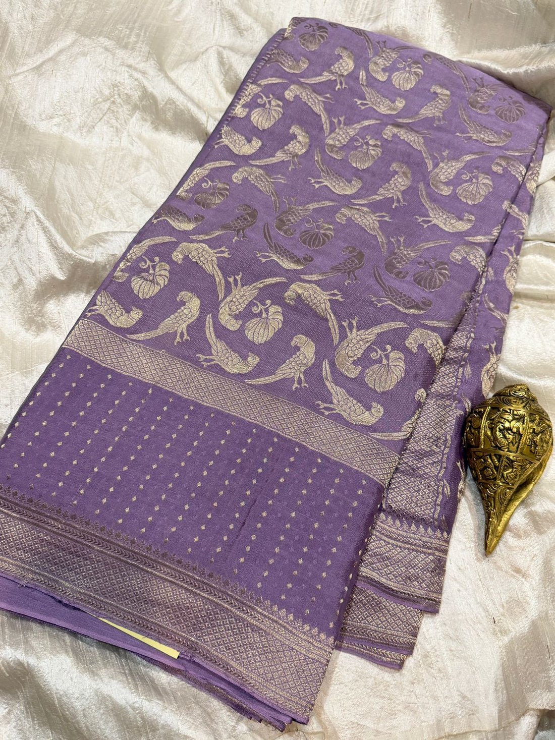 Pure Mysore Brocade Crepe Silk Saree With All Over Platinum Zari Weave