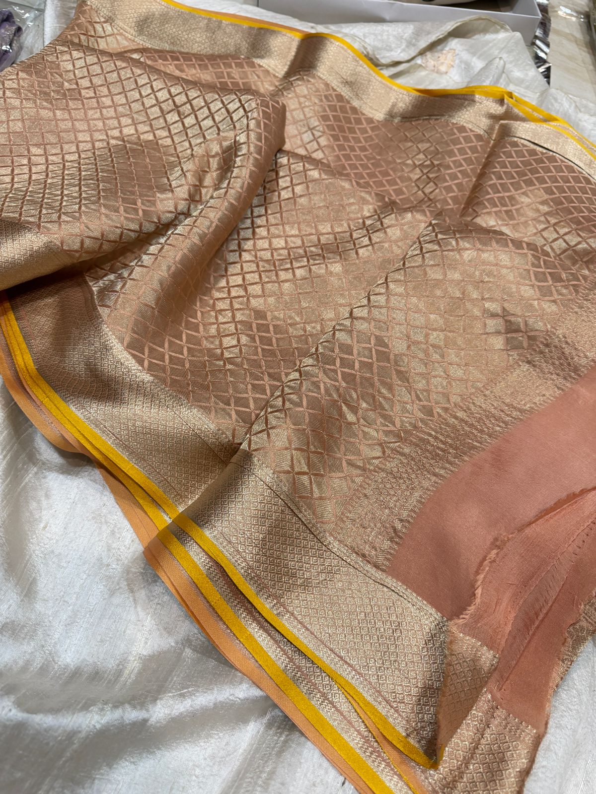 Pure Mysore Brocade Crepe Silk Saree With Platinum Zari Weave