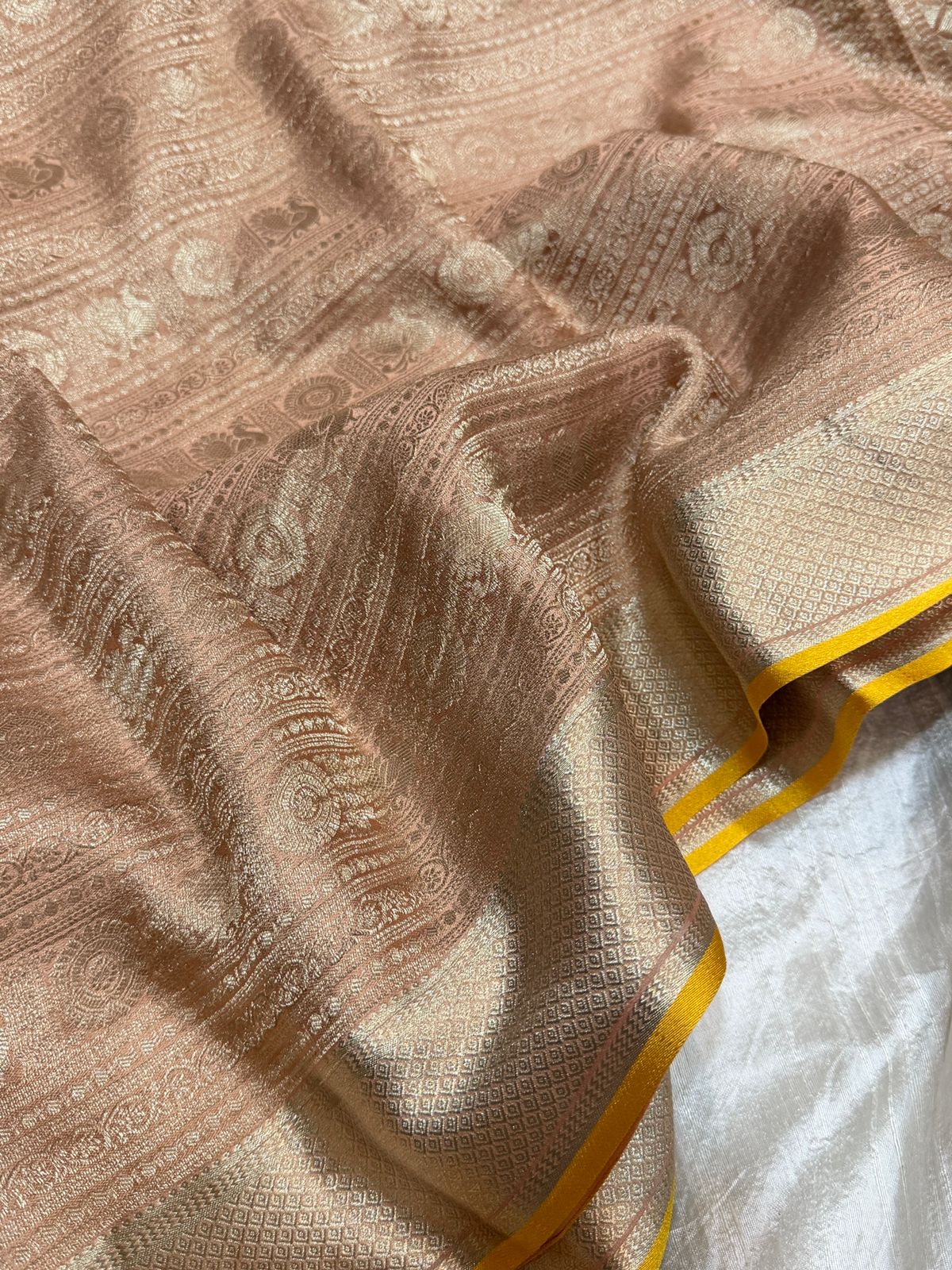 Pure Mysore Brocade Crepe Silk Saree With Platinum Zari Weave