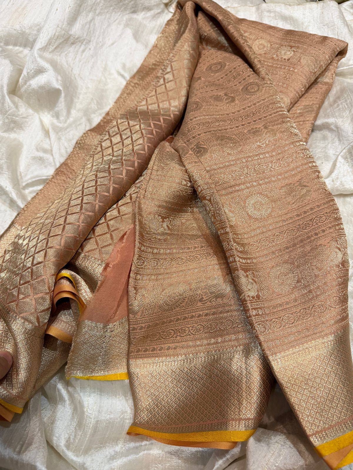 Pure Mysore Brocade Crepe Silk Saree With Platinum Zari Weave