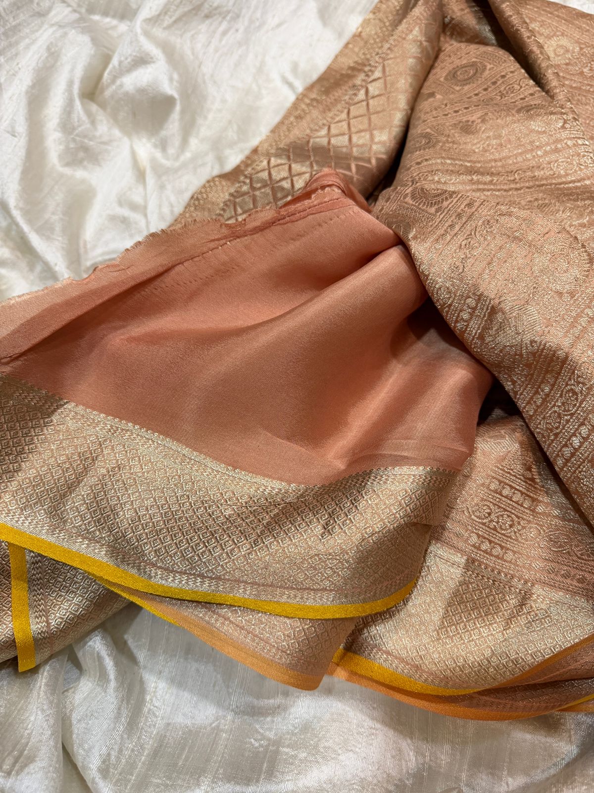 Pure Mysore Brocade Crepe Silk Saree With Platinum Zari Weave