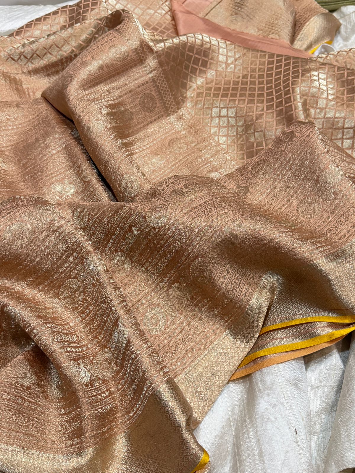 Pure Mysore Brocade Crepe Silk Saree With Platinum Zari Weave