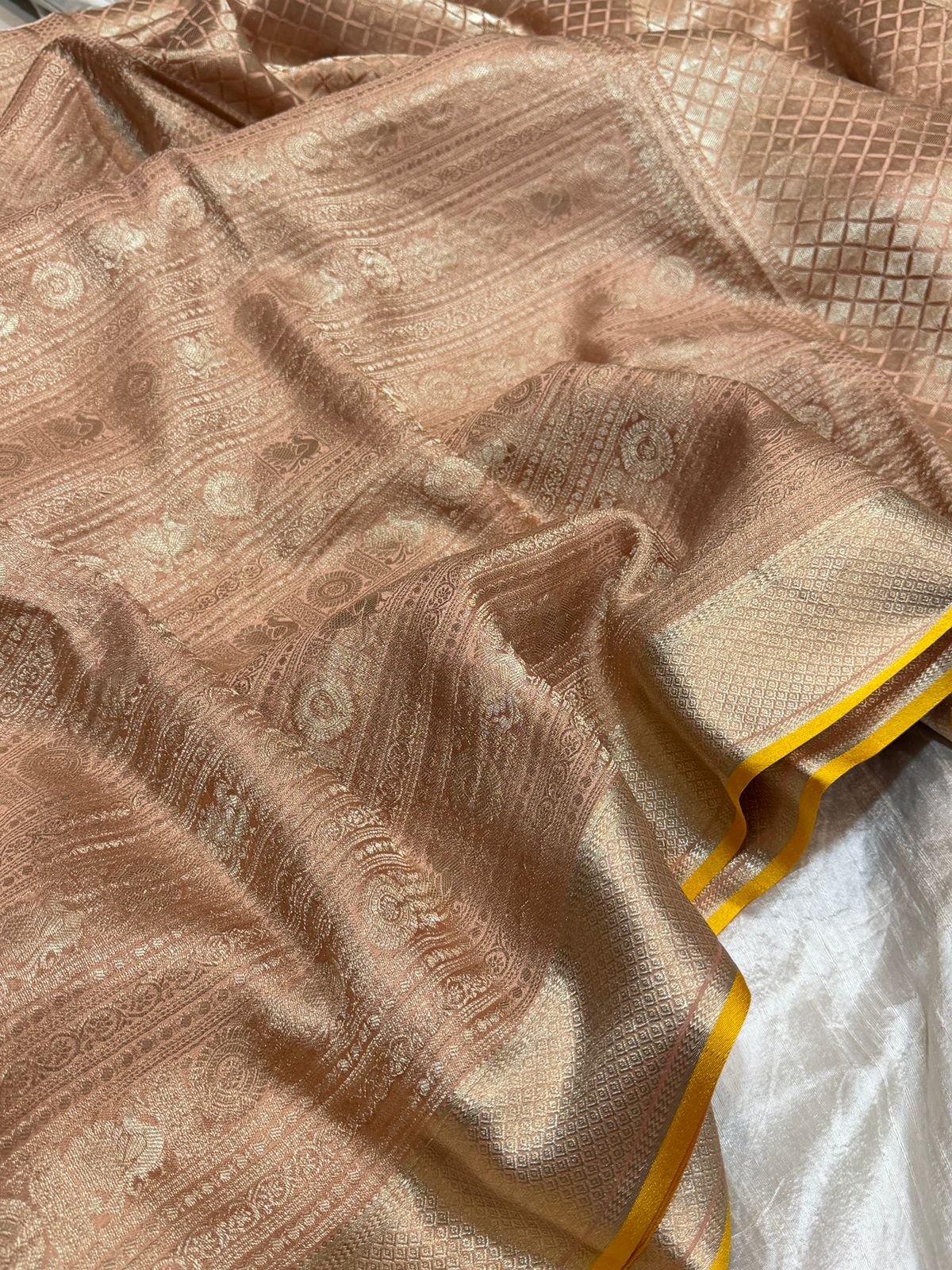 Pure Mysore Brocade Crepe Silk Saree With Platinum Zari Weave