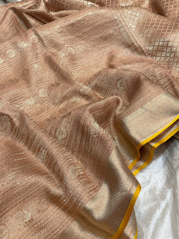 Pure Mysore Brocade Crepe Silk Saree With Platinum Zari Weave