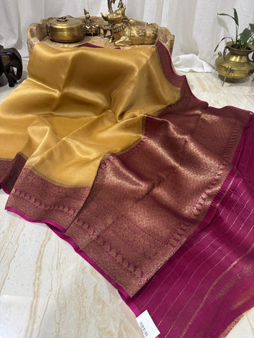 Pure Handloom Kora Banarasi Saree With Antiq Zari Weave