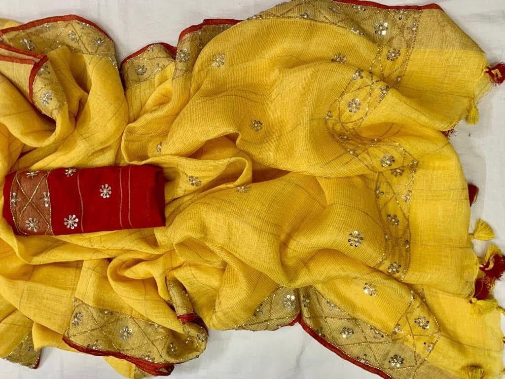 Linen By Linen Sequence Cut Dana Work Saree