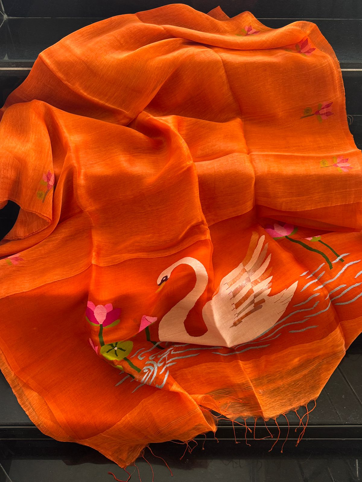 Linen Silk Jamdani Saree – Handwoven Elegance