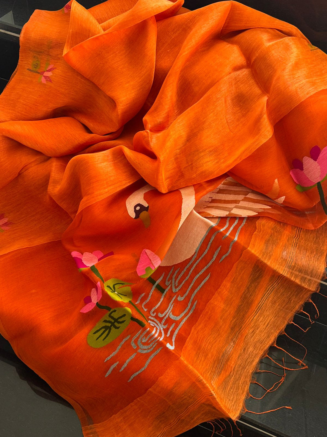 Linen Silk Jamdani Saree – Handwoven Elegance