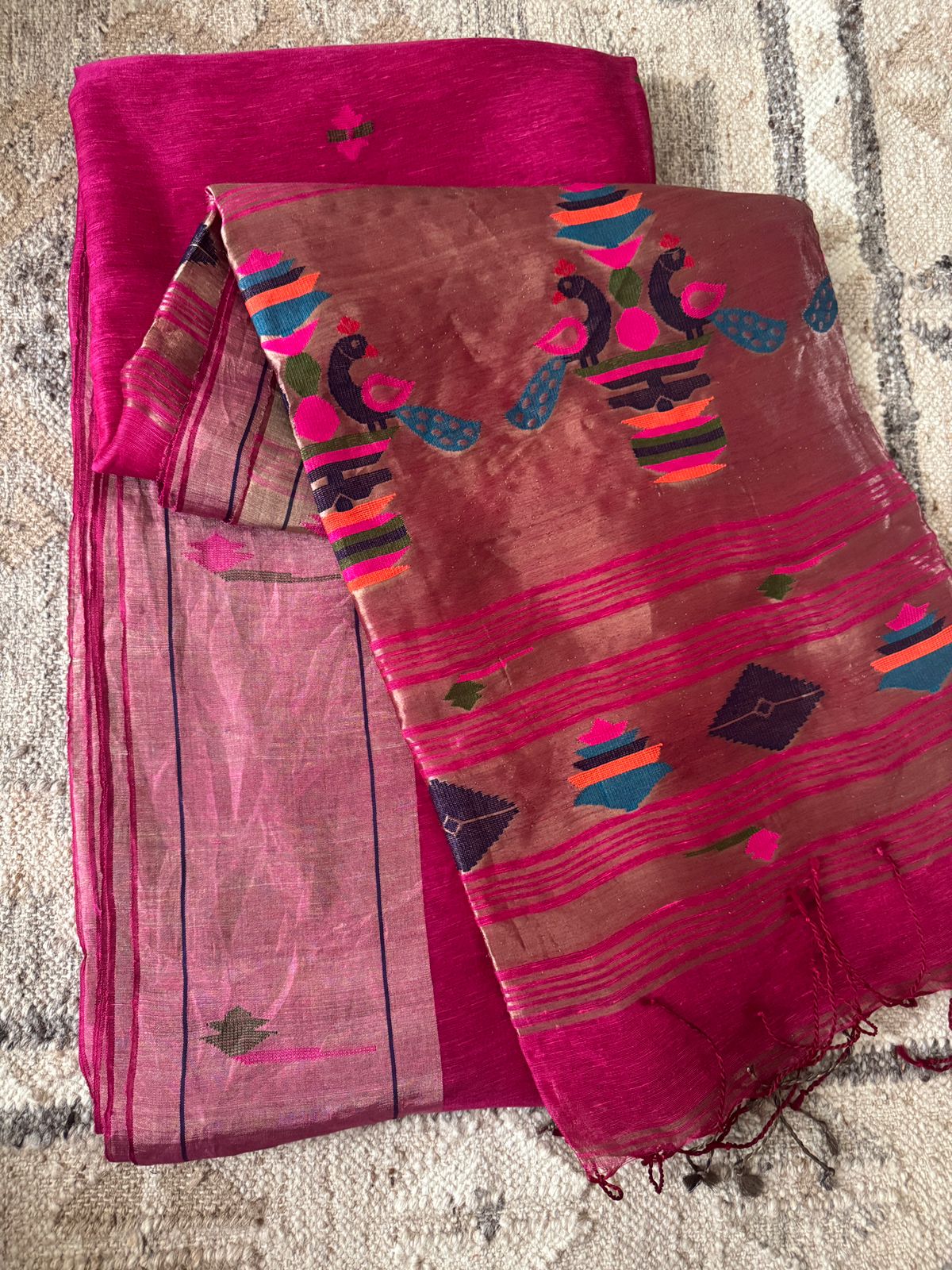 Linen Silk Saree with Paithani Weave Tissue Pallu & Border