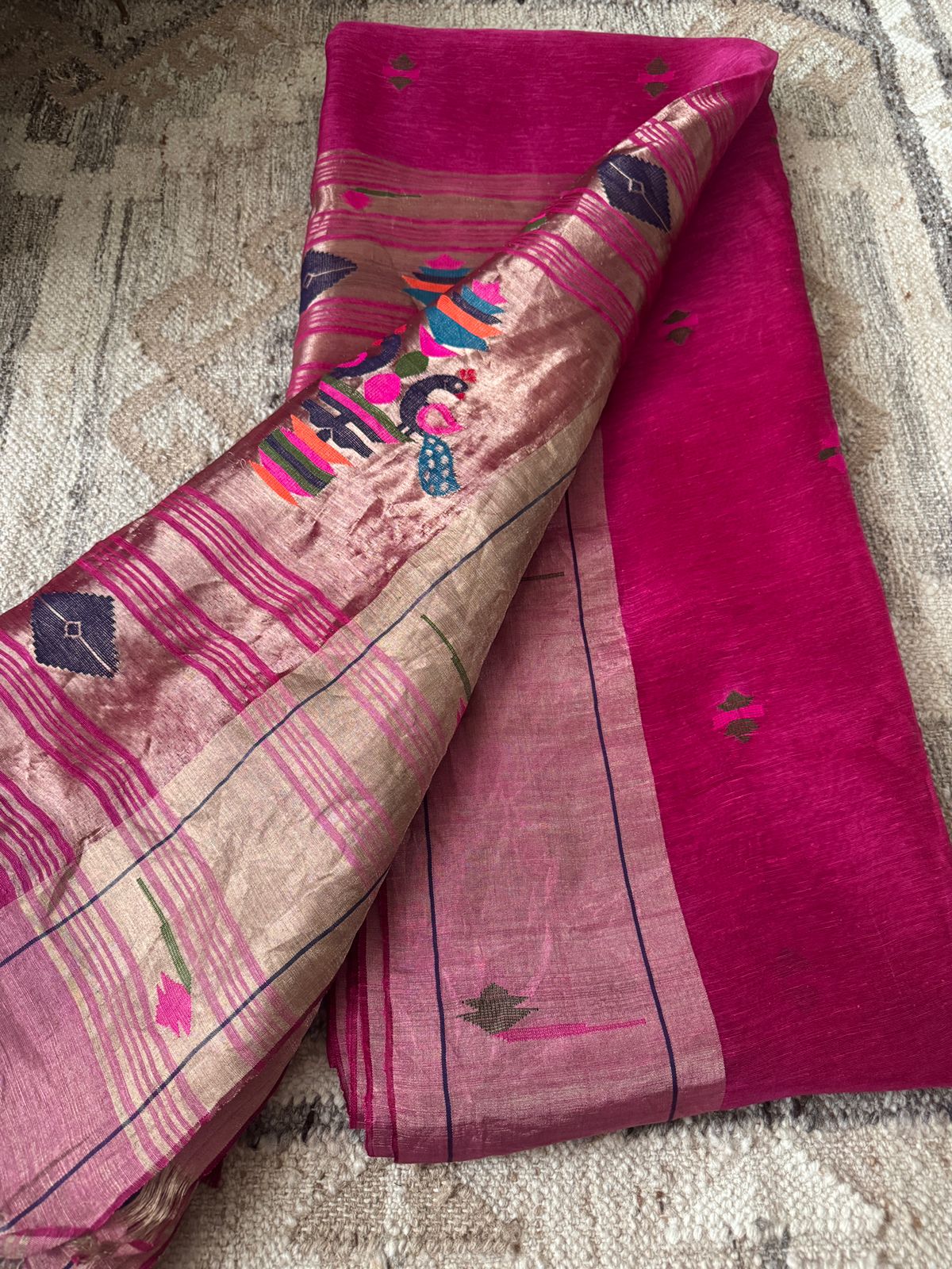 Linen Silk Saree with Paithani Weave Tissue Pallu & Border