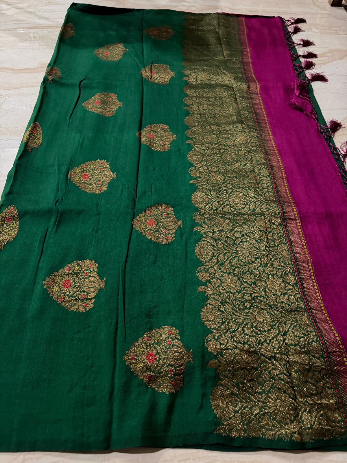 Pure Handloom Munga Banarasi Silk Saree