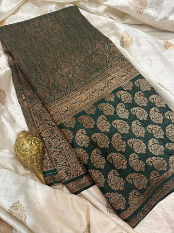 Pure Mysore Brocade Crepe Silk Saree With Antiq Zari Weave
