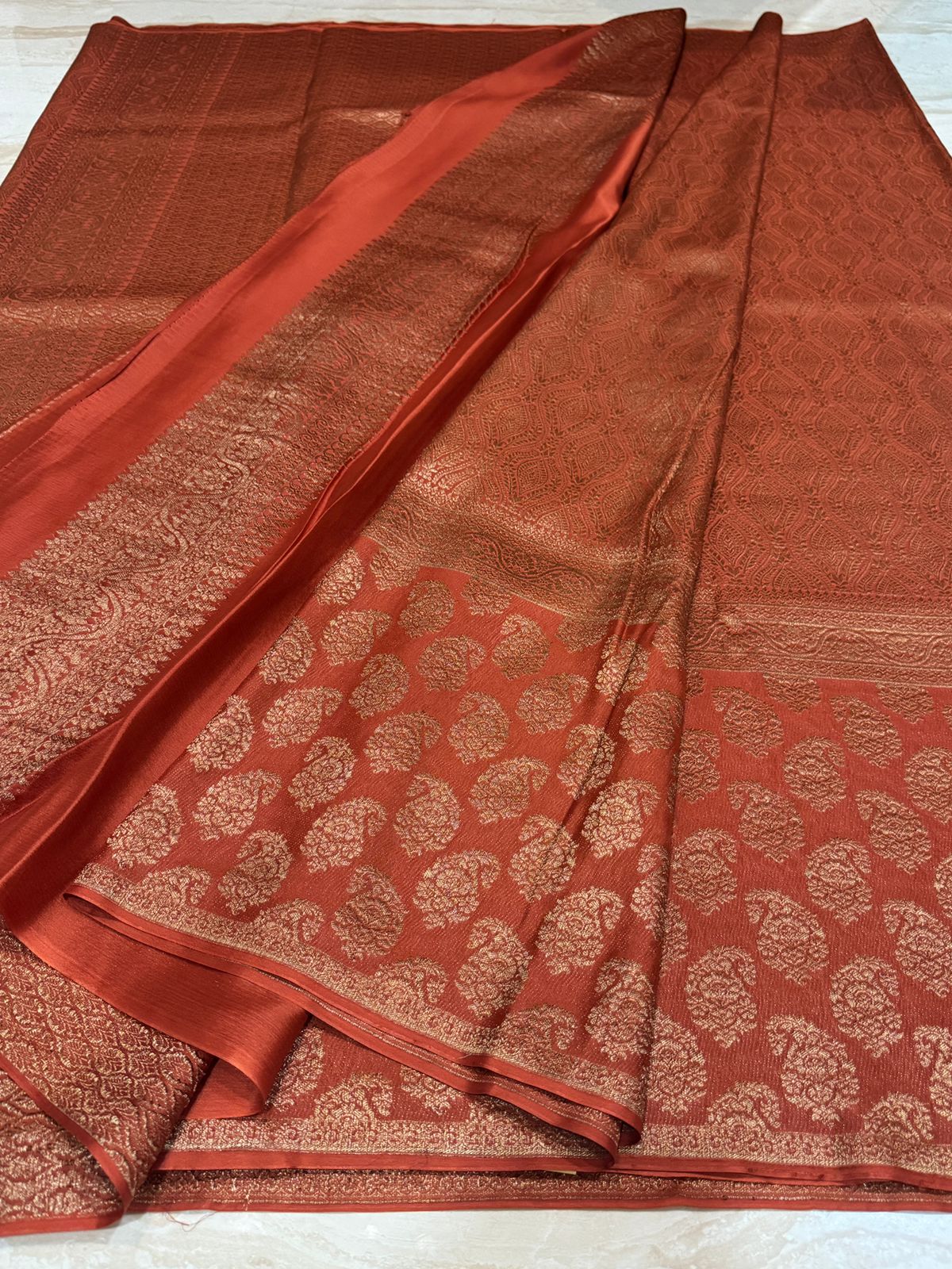 Pure Mysore Brocade Crepe Silk Saree With Antiq Zari Weave