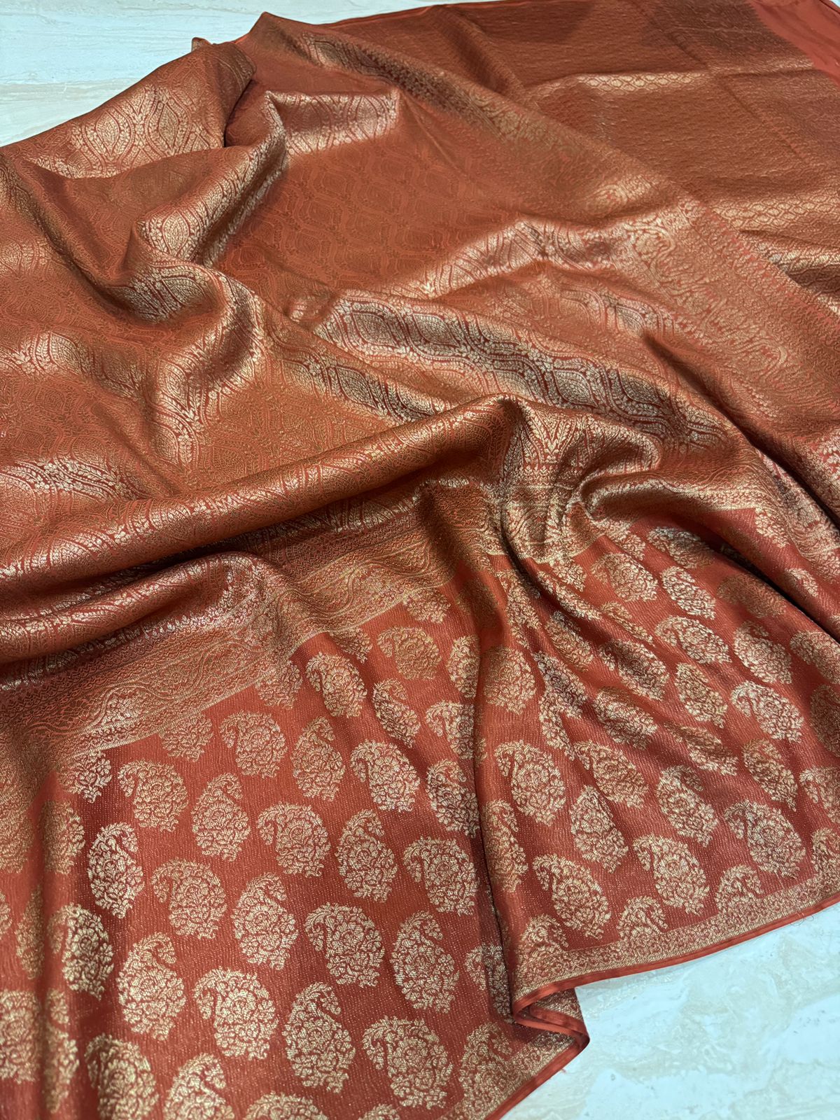Pure Mysore Brocade Crepe Silk Saree With Antiq Zari Weave