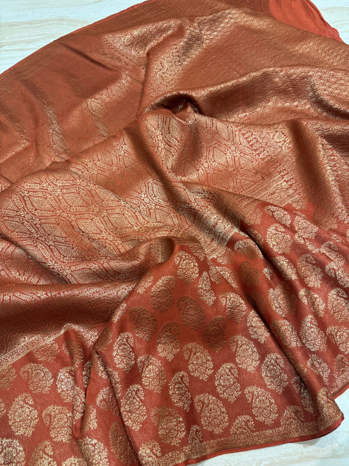 Pure Mysore Brocade Crepe Silk Saree With Antiq Zari Weave