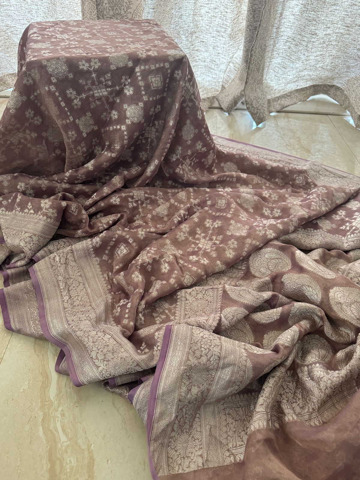 Banarasi Soft Tissue Georgette Saree with All-Over Silver Zari Weave