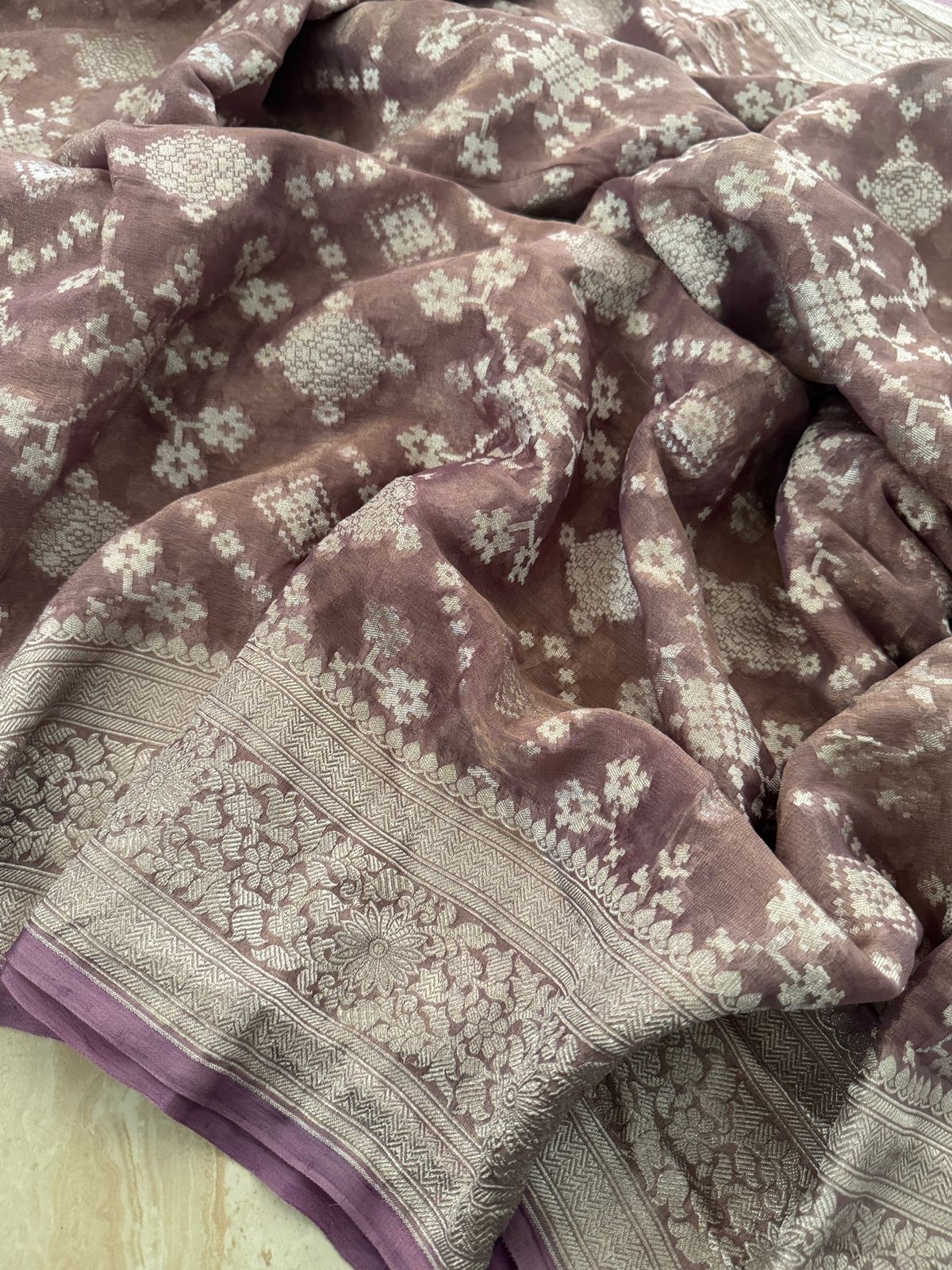 Banarasi Soft Tissue Georgette Saree with All-Over Silver Zari Weave