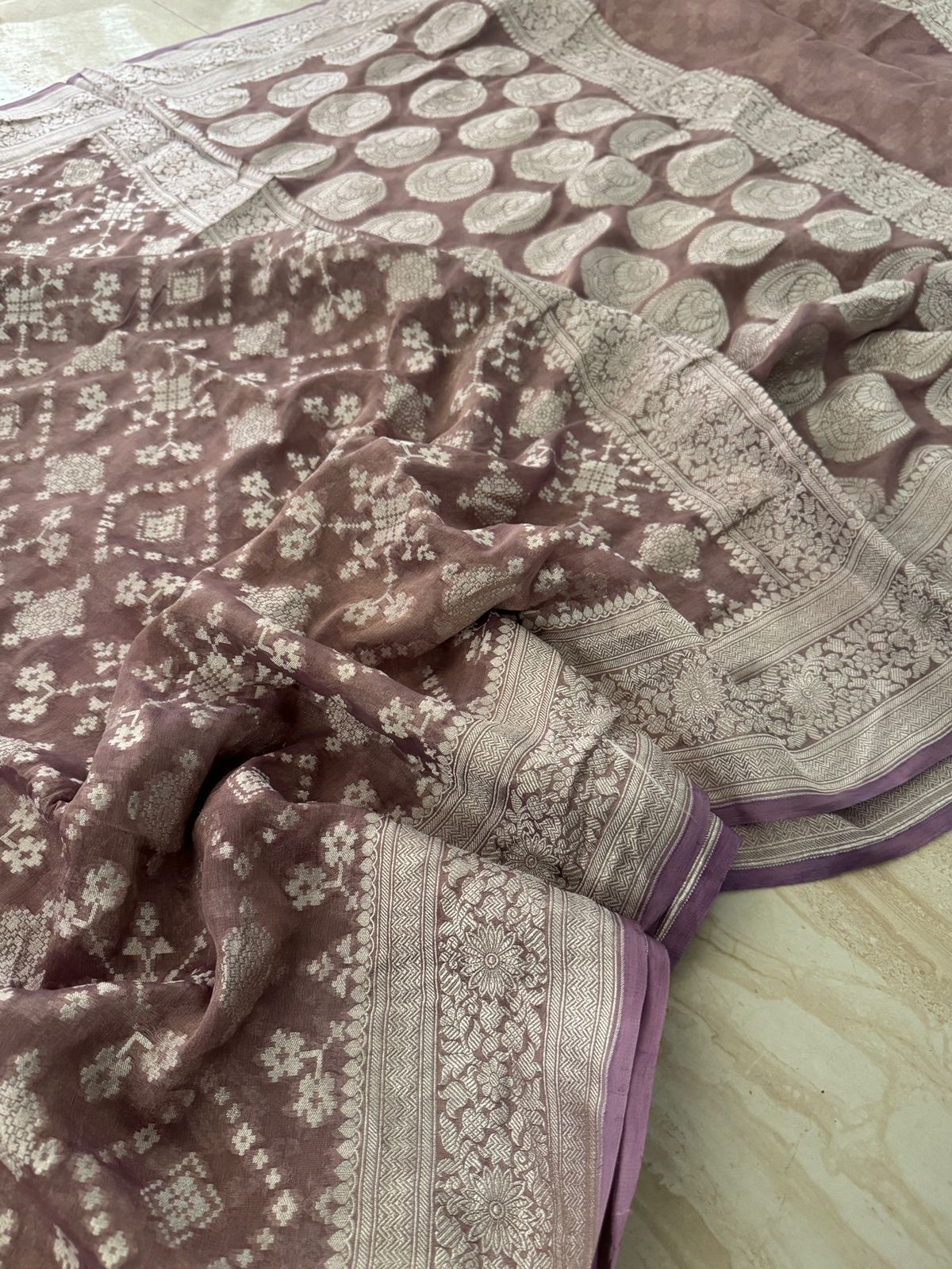 Banarasi Soft Tissue Georgette Saree with All-Over Silver Zari Weave