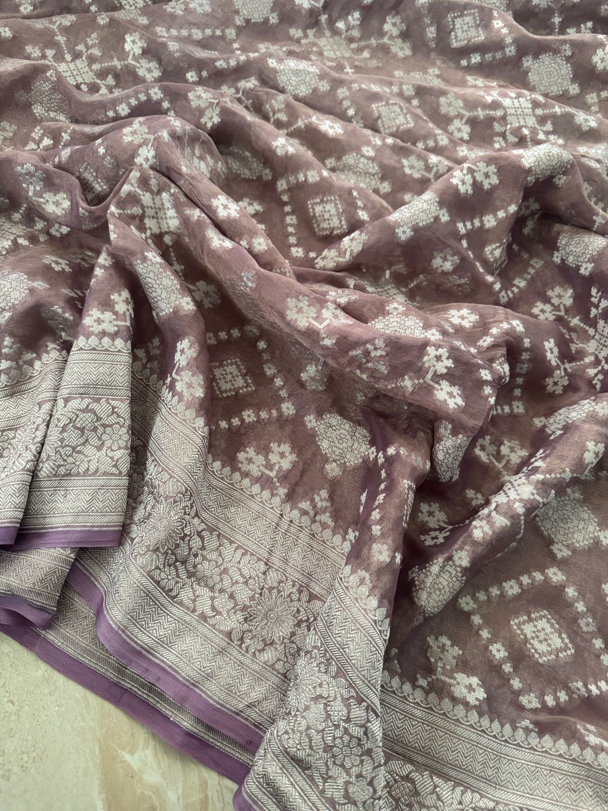 Banarasi Soft Tissue Georgette Saree with All-Over Silver Zari Weave