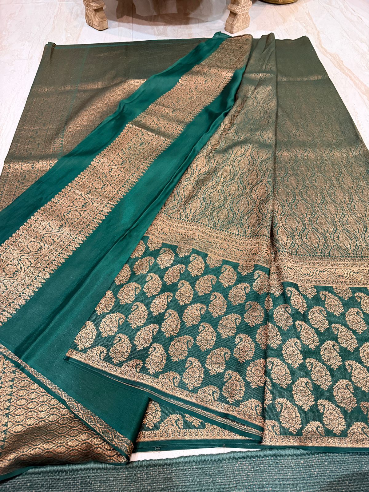 Pure Mysore Brocade Crepe Silk Saree With Antiq Zari Weave