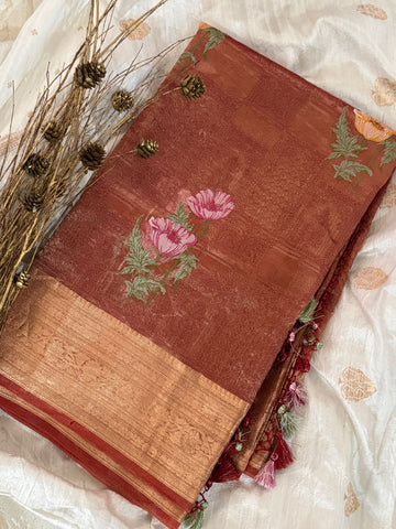 Beautiful Banarasi Tissue Silk Saree with All-Over Embroidery Work
