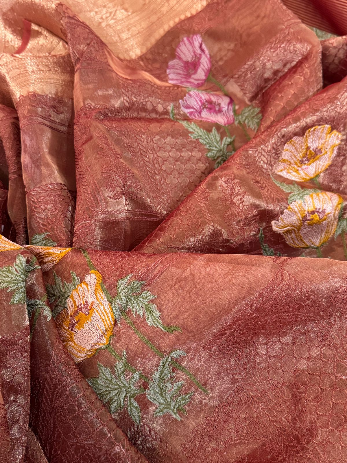 Beautiful Banarasi Tissue Silk Saree with All-Over Embroidery Work