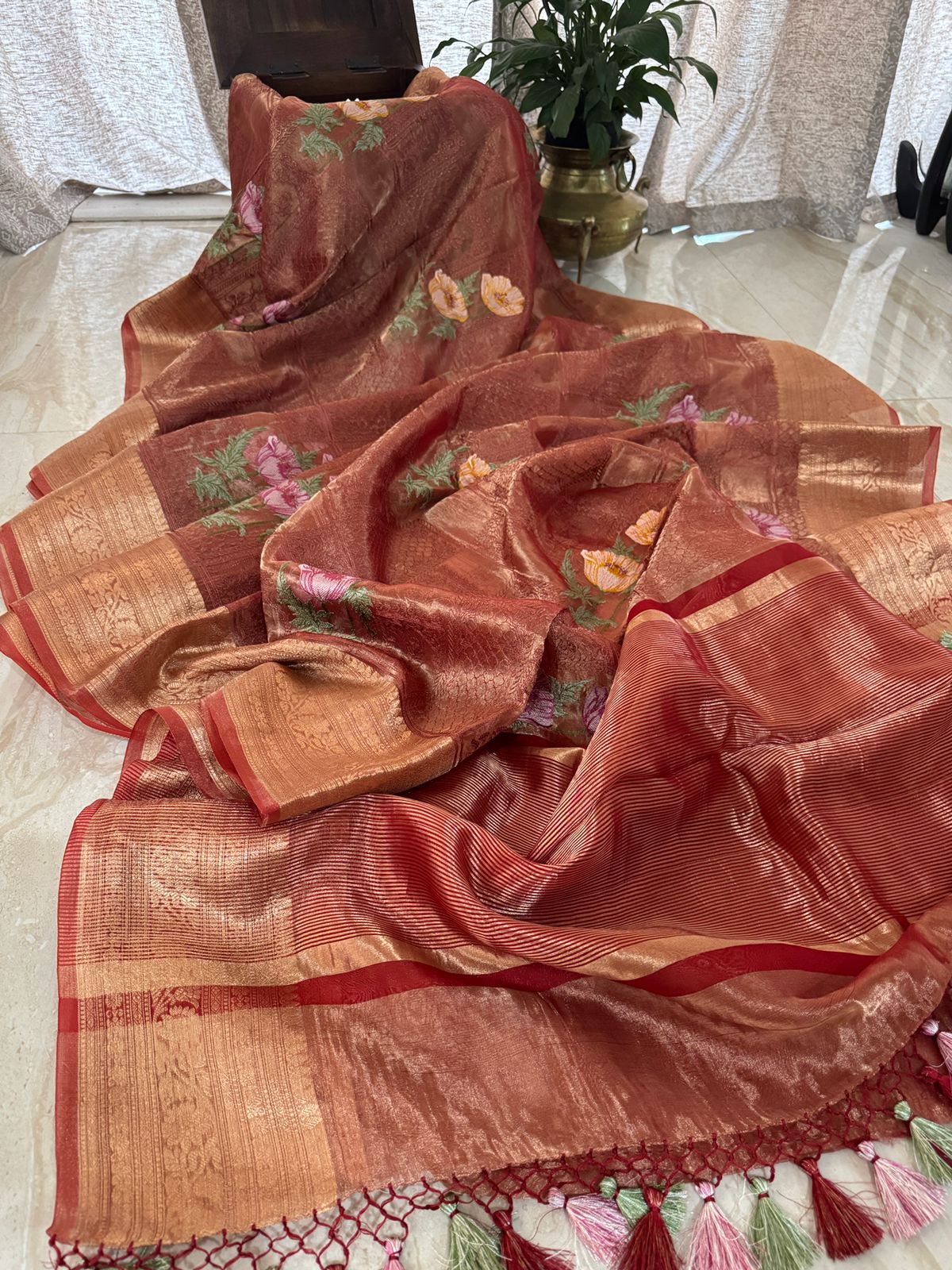 Beautiful Banarasi Tissue Silk Saree with All-Over Embroidery Work