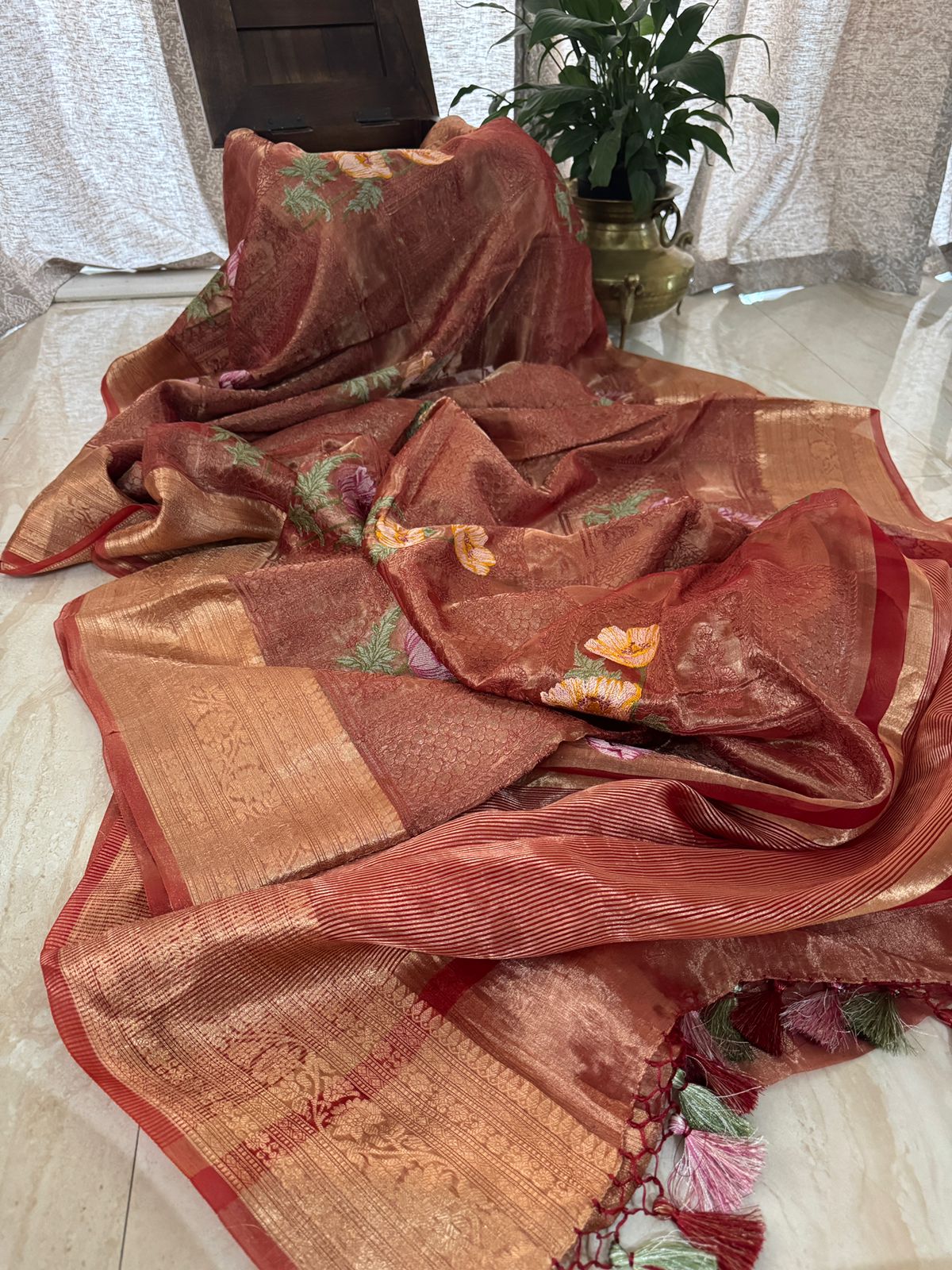 Beautiful Banarasi Tissue Silk Saree with All-Over Embroidery Work