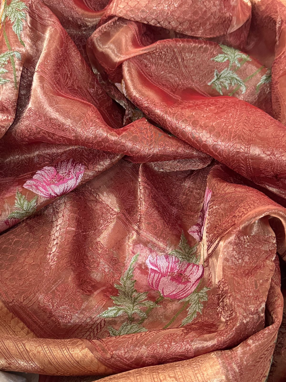 Beautiful Banarasi Tissue Silk Saree with All-Over Embroidery Work
