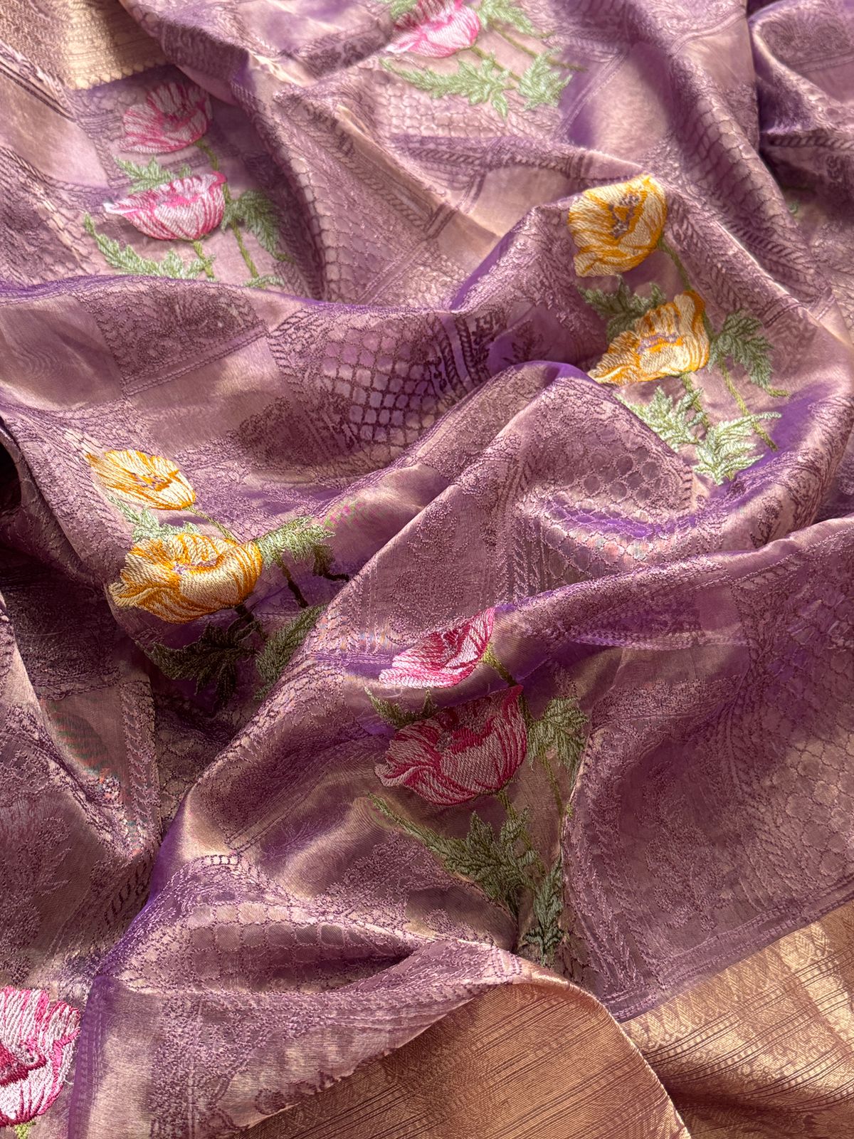 Beautiful Banarasi Tissue Silk Saree with All-Over Embroidery Work
