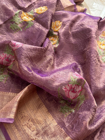 Beautiful Banarasi Tissue Silk Saree with All-Over Embroidery Work