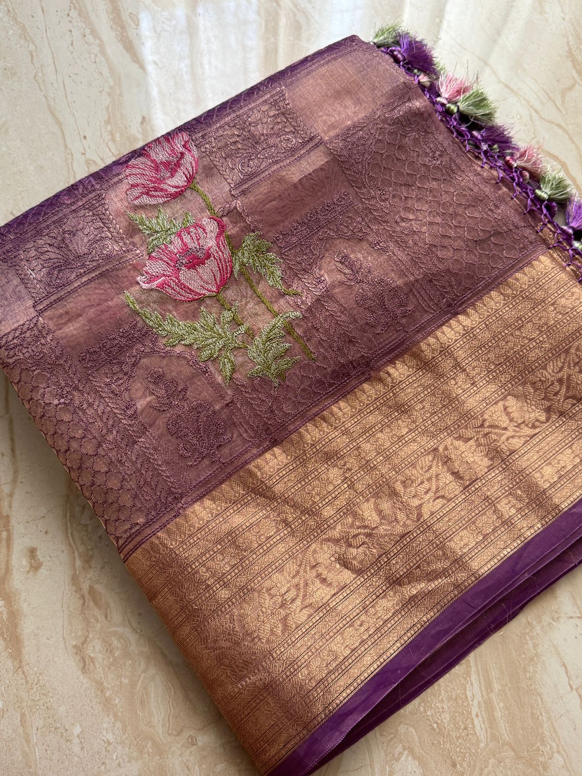 Beautiful Banarasi Tissue Silk Saree with All-Over Embroidery Work