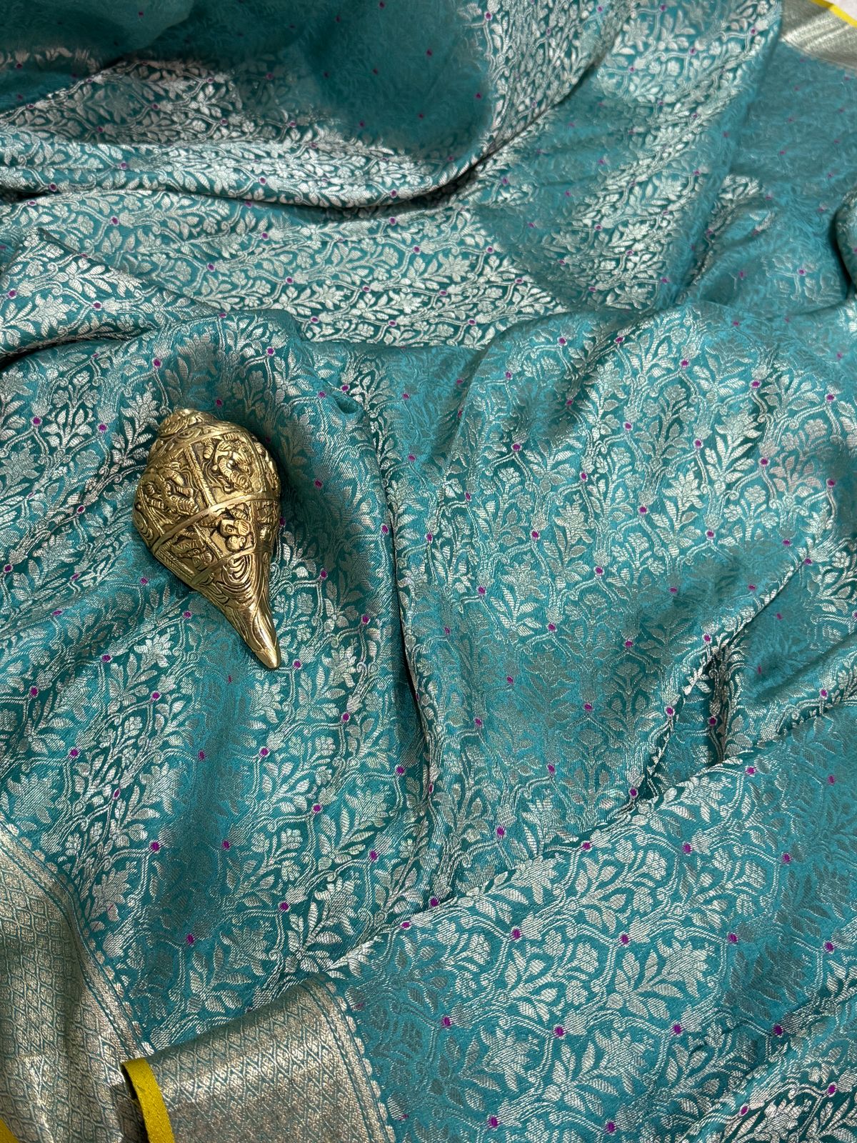 Pure Mysore Brocade Crepe Silk Saree With Meenakari Zari Weave