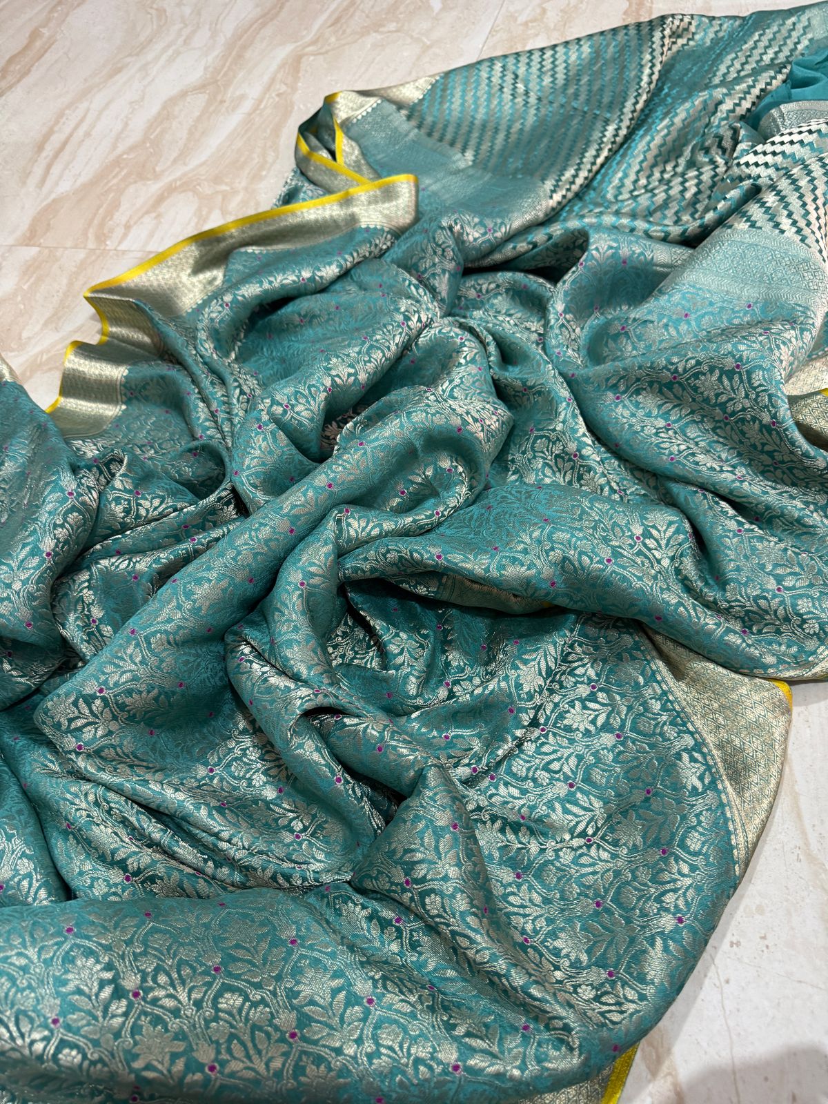 Pure Mysore Brocade Crepe Silk Saree With Meenakari Zari Weave