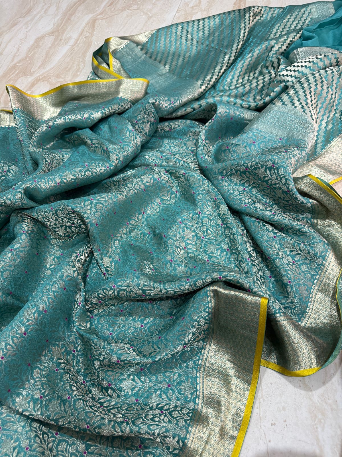 Pure Mysore Brocade Crepe Silk Saree With Meenakari Zari Weave