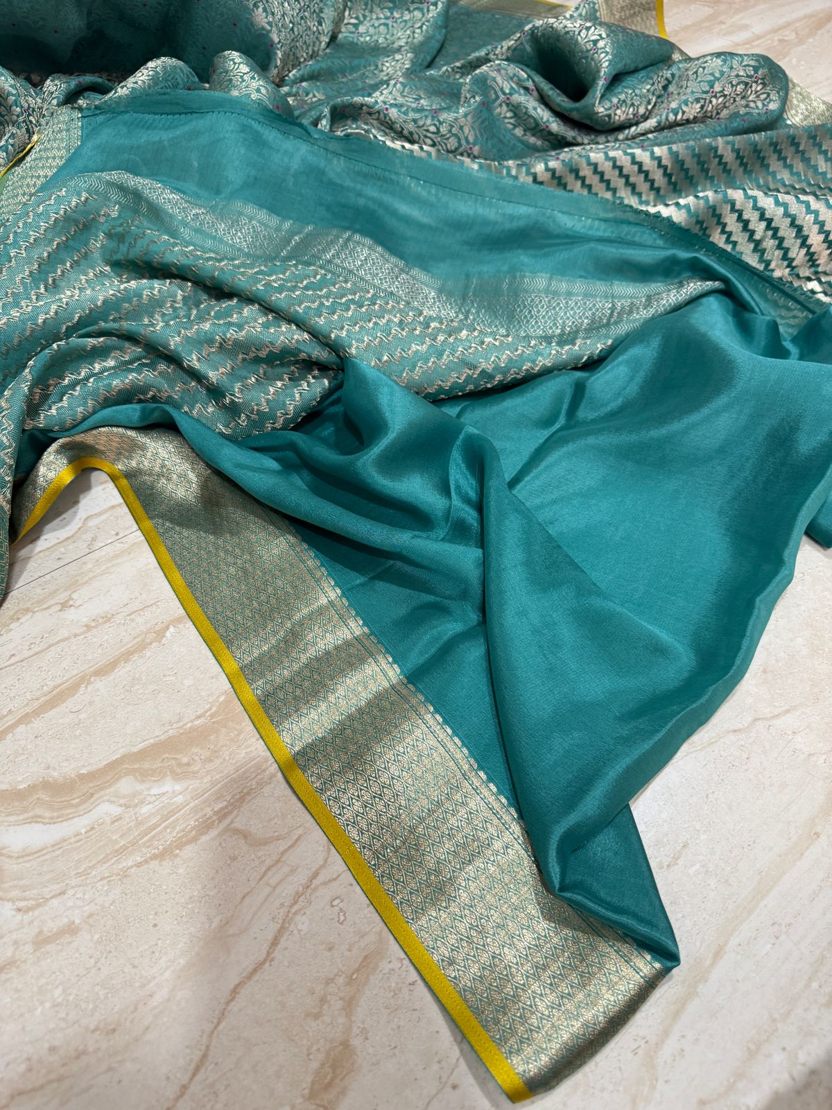 Pure Mysore Brocade Crepe Silk Saree With Meenakari Zari Weave