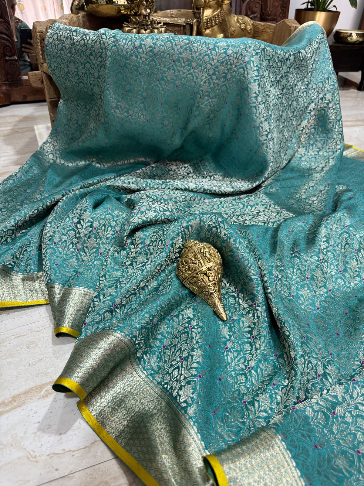 Pure Mysore Brocade Crepe Silk Saree With Meenakari Zari Weave
