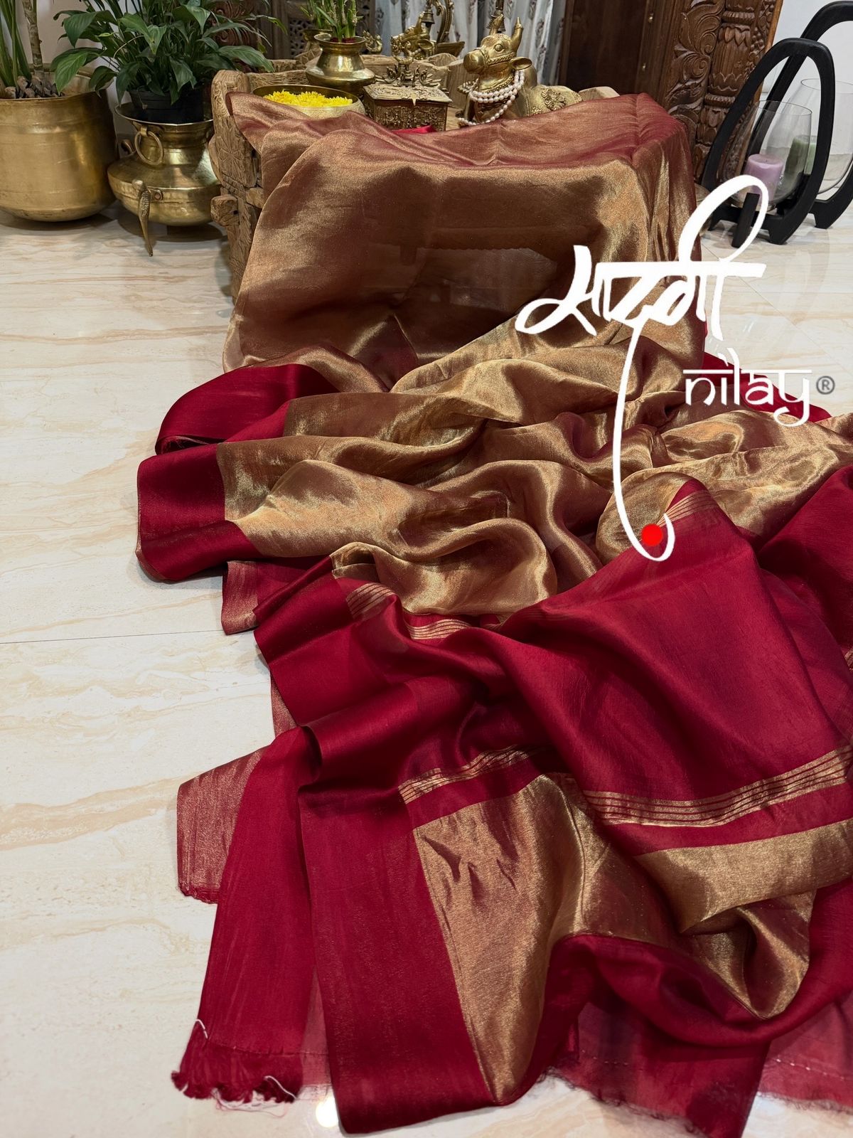 Metallic Tissue Silk Saree with Satin Patta Border