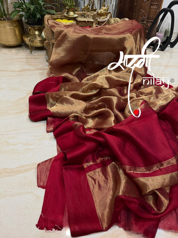 Metallic Tissue Silk Saree with Satin Patta Border
