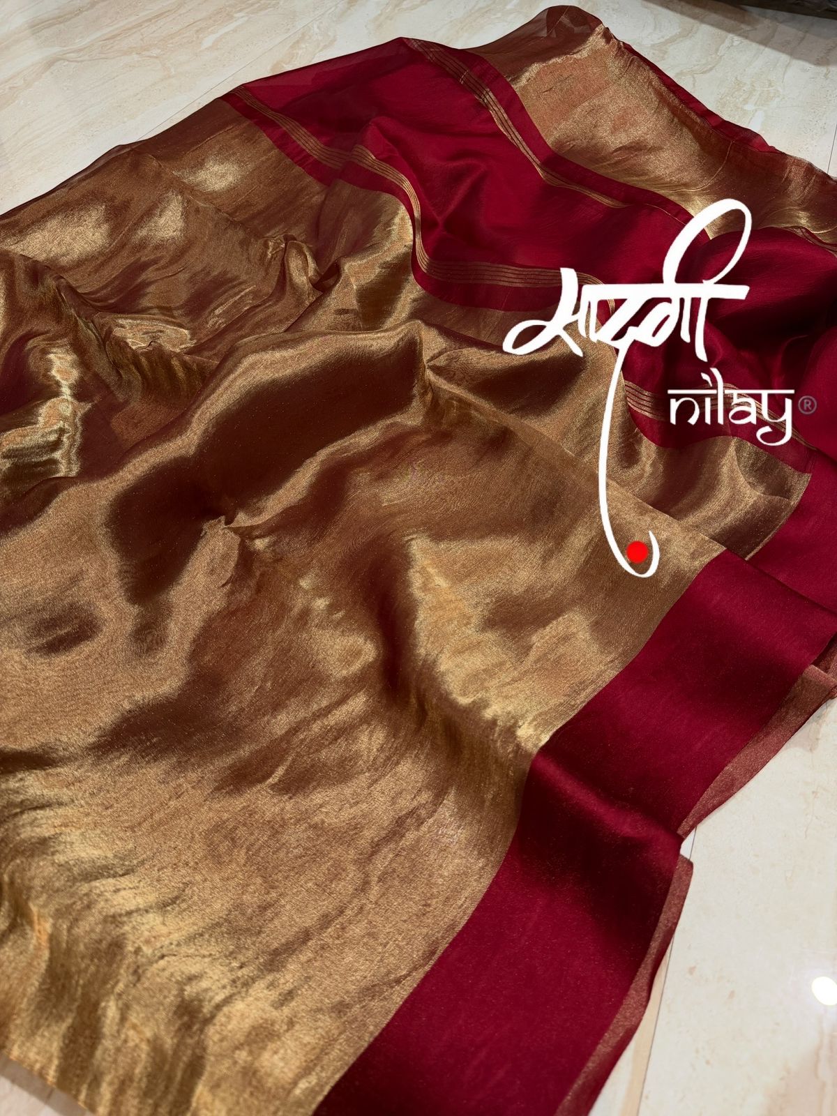 Metallic Tissue Silk Saree with Satin Patta Border