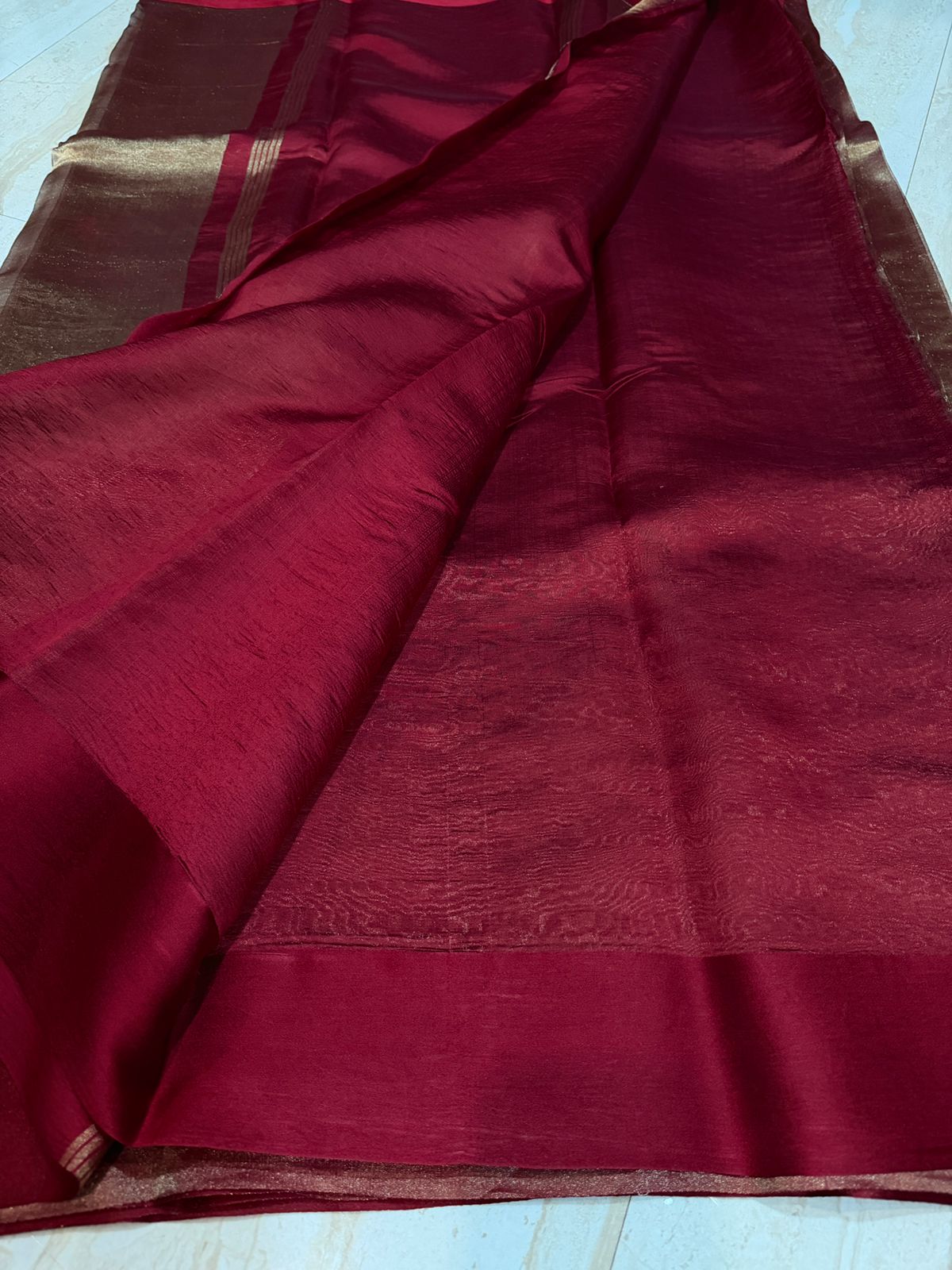Metallic Tissue Silk Saree with Satin Patta Border