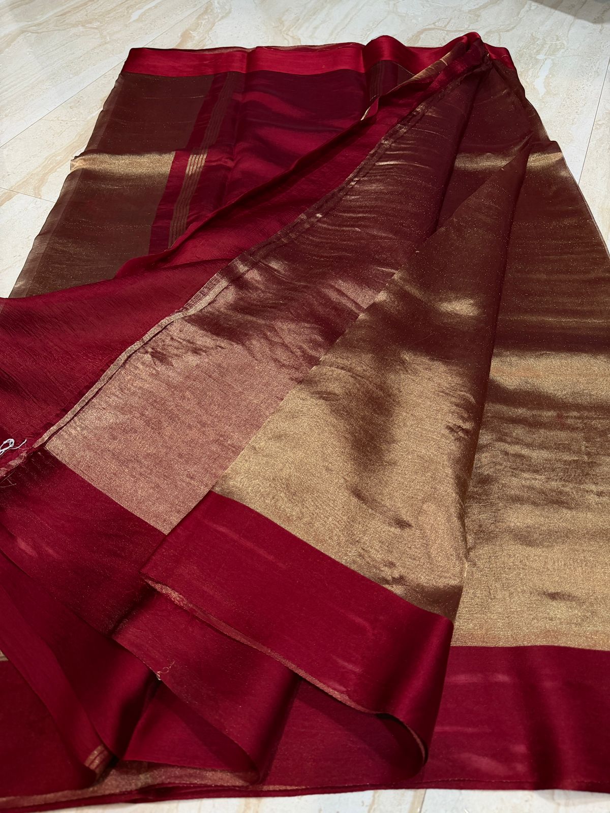 Metallic Tissue Silk Saree with Satin Patta Border