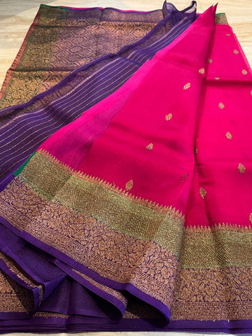 Pure Handloom Kora Banarasi Antiq Zari Weave