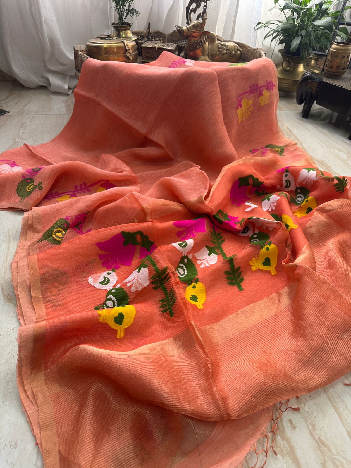 Pure Handloom Jamdani Linen Silk Saree