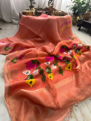 Pure Handloom Jamdani Linen Silk Saree