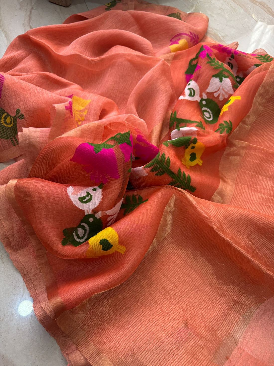 Pure Handloom Jamdani Linen Silk Saree